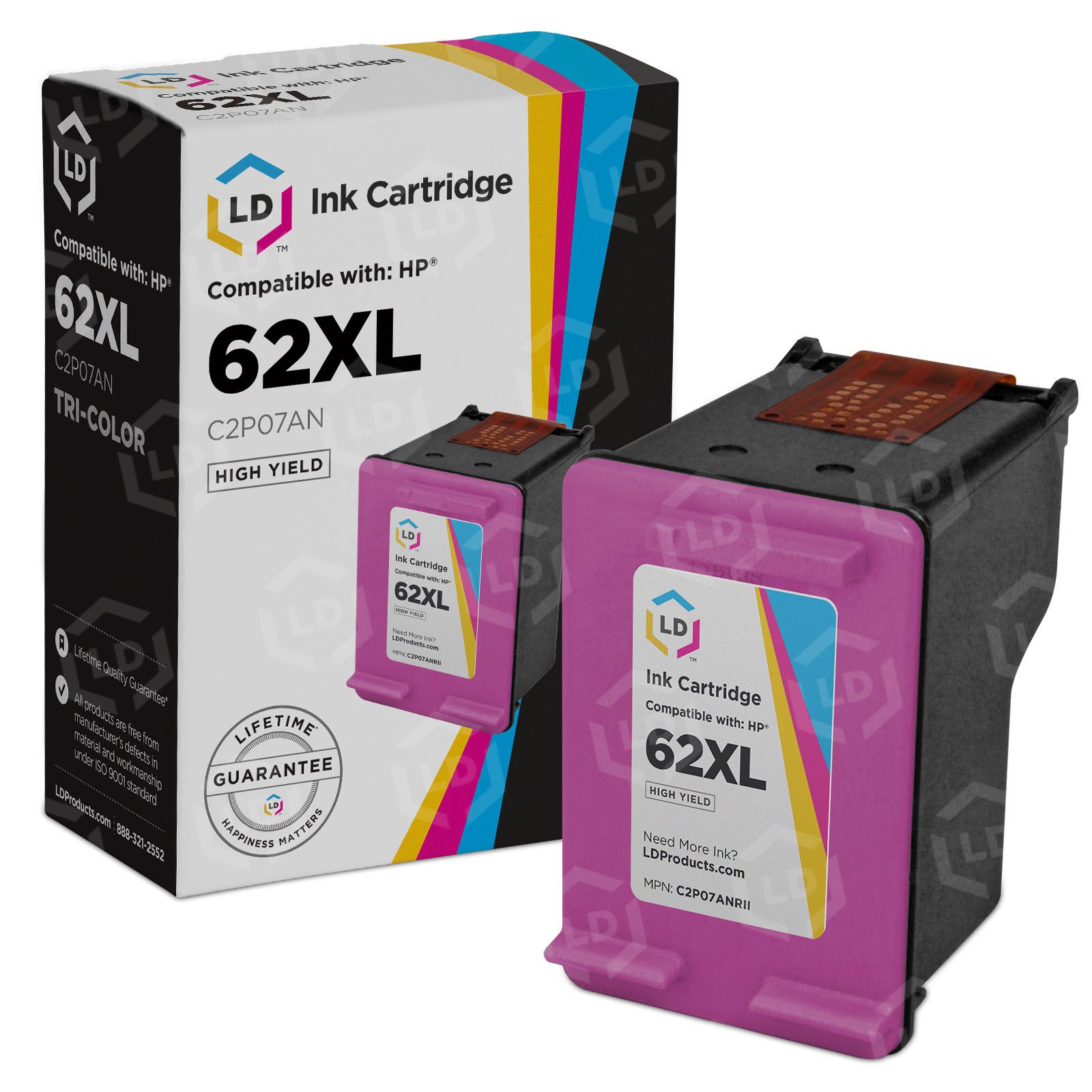 HP 62XL TriColor Ink Cartridge C2P07AN - Lower Cost Option - LD