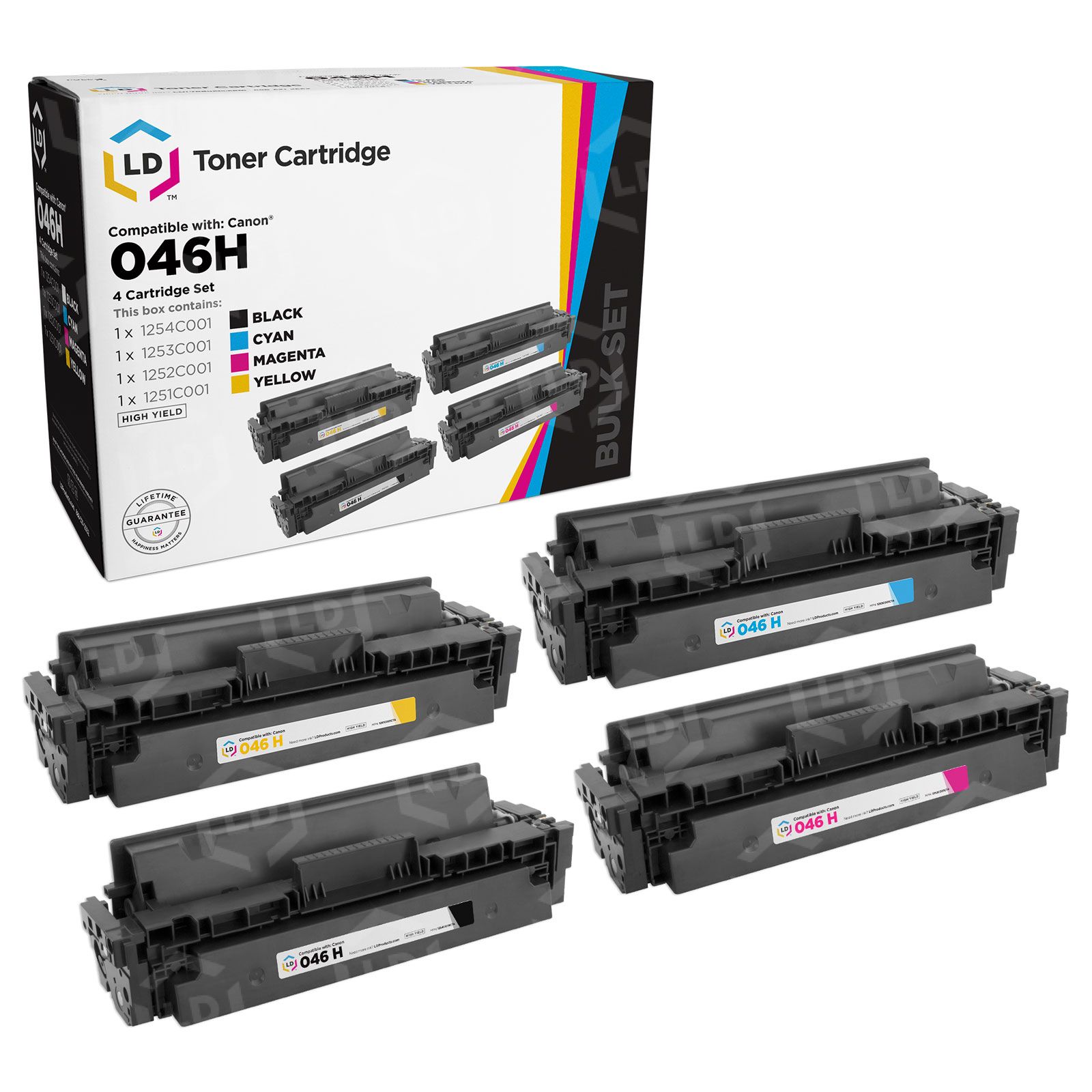 Canon 046H (BK, C, M, Y) Set of 4 High Yield Toners - LD Products
