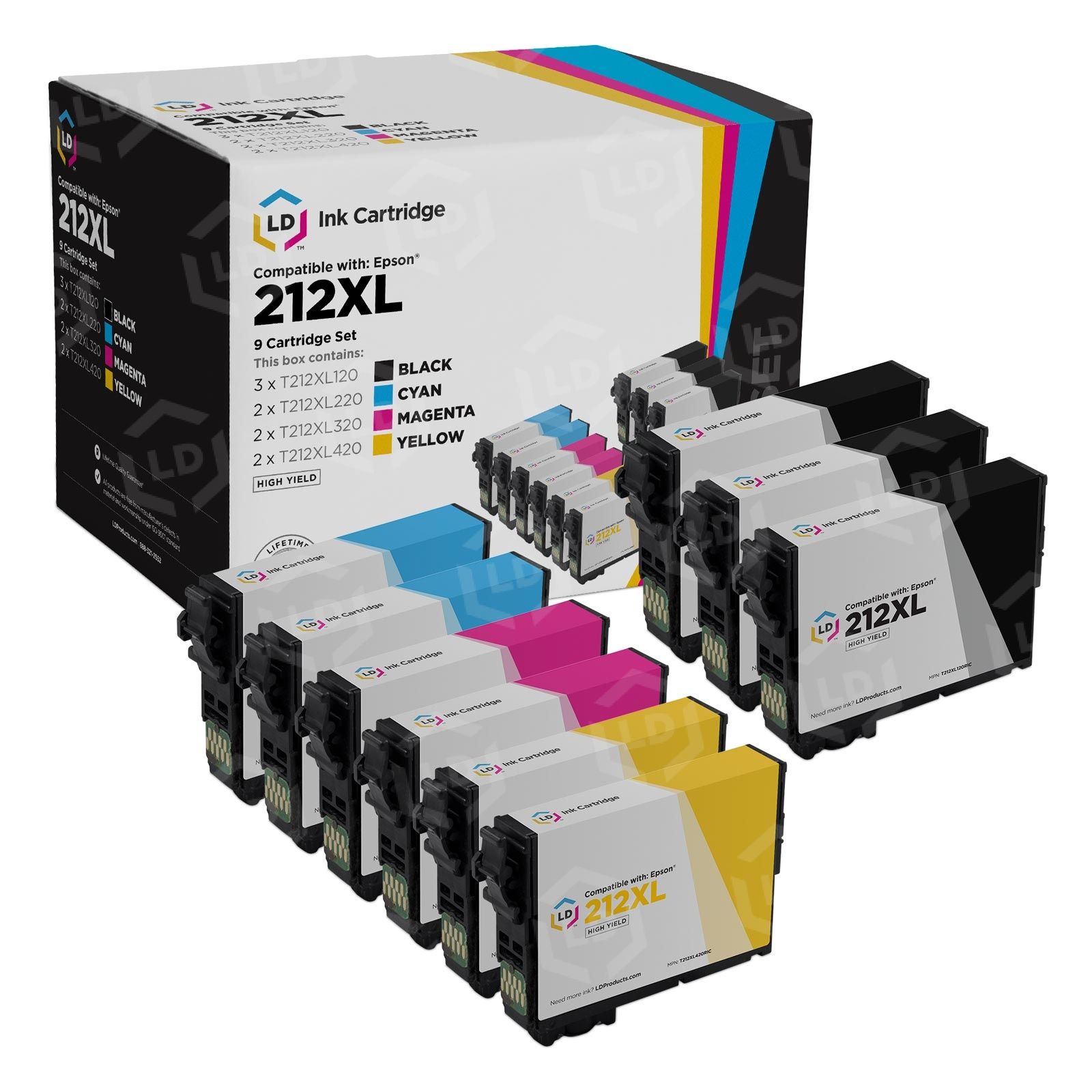 Set of 9 Remanufactured Epson T212XL High Yield Ink Cartridge (3