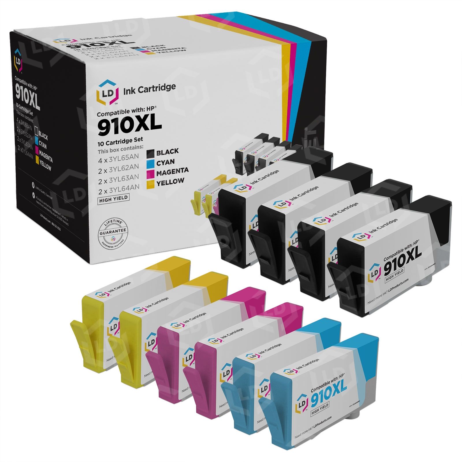 LD Remanufactured Bulk Set of 10 Ink Cartridges for HP 910XL - LD