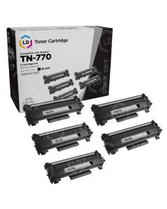 5 Pack Brother TN770 Super High Yield Black Compatible Toner Cartridges