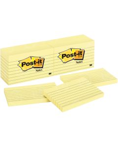 Post-it Ruled Adhesive Note Pad - 12 per pack - Canary Yellow