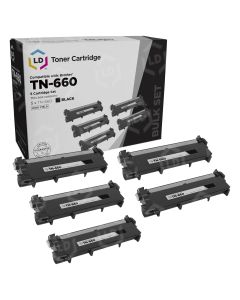 5 Pack Brother TN660 High Yield Black Compatible Toner Cartridges