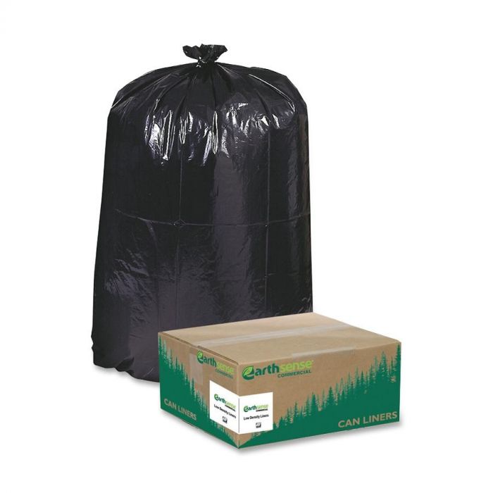 Earthsense Commercial Recycled Can Liners 55-60gal 1.25mil 38 x 58 Black 100 