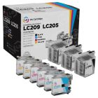 Set of 9 Brother Compatible LC209 and LC205 Ink Cartridges: 3BK and 2 each of CMY
