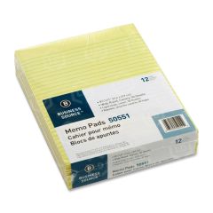 Business Source Memorandum Pad - 12 per dozen - Wide Ruled - Letter - 8.50" x 11" - Canary