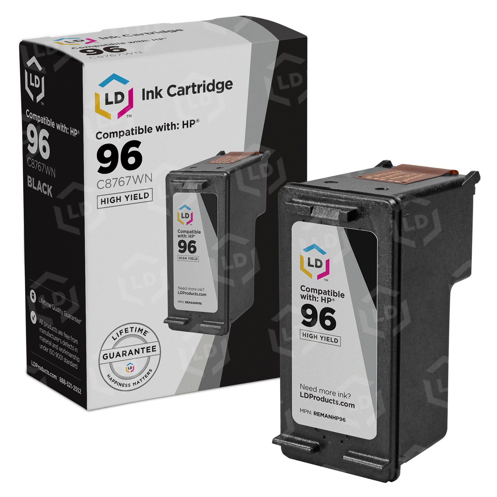 LD Remanufactured HY Black Ink Cartridge - For HP C8767WN (96