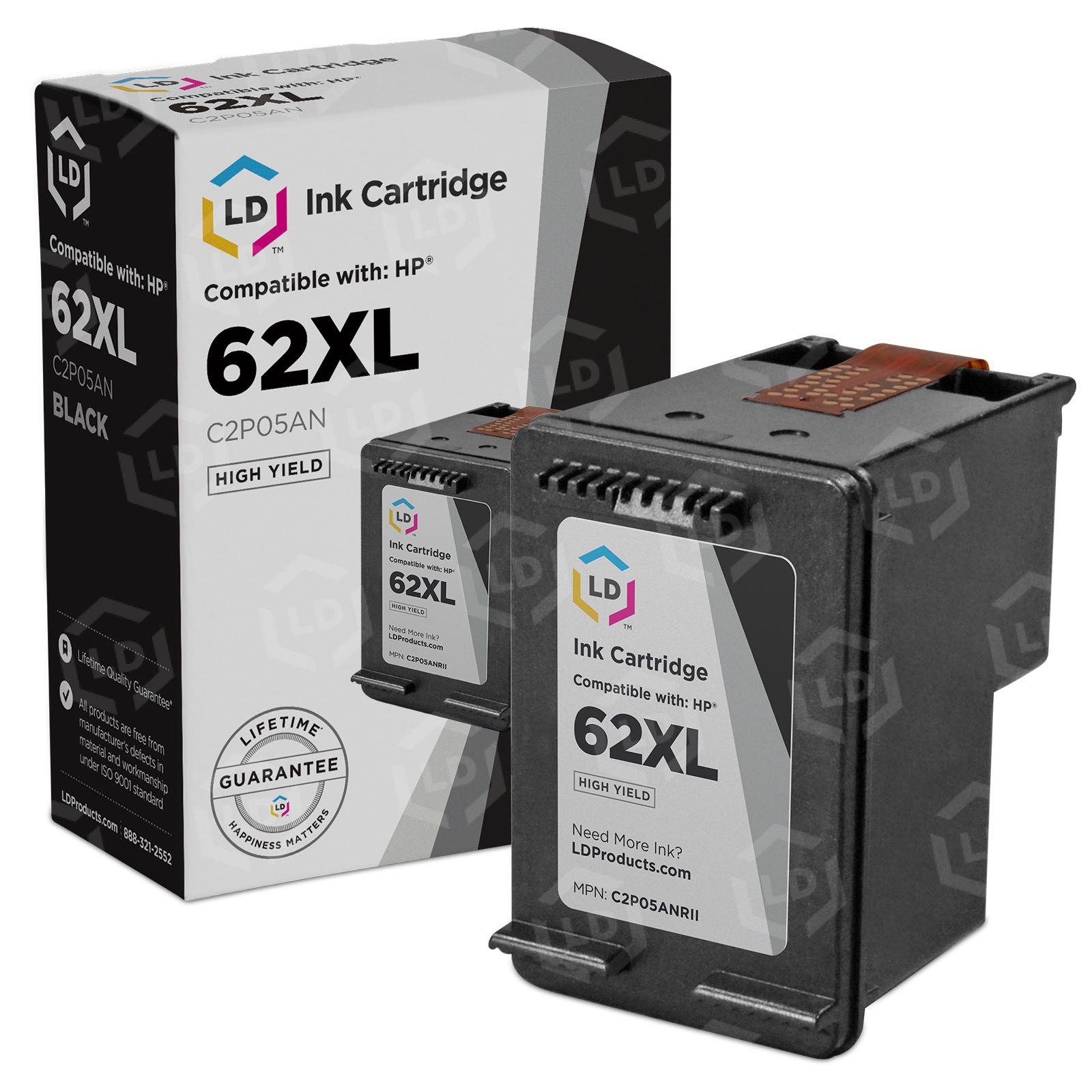 HP 62XL Black High Yield Ink (C2P05AN) - Lower Cost Option - LD
