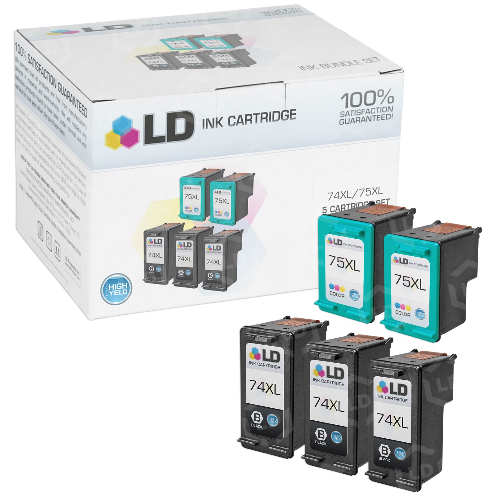 H3 H4 H5 SEC LC 4枚セット Set of 5 Remanufactured Replacement for HP 74XL & HP 75XL - LD