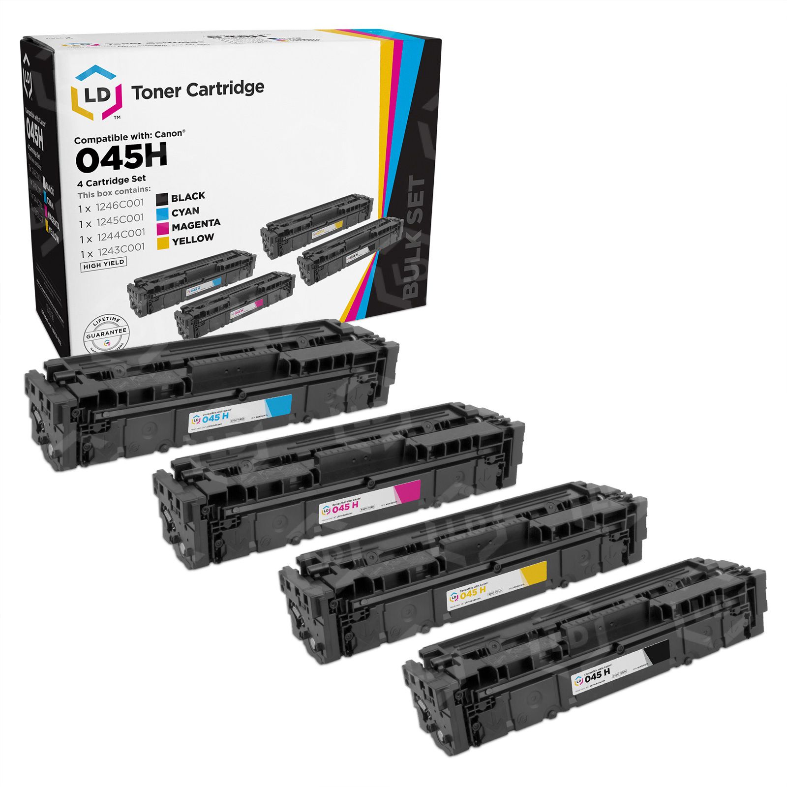 Canon 045H (BK, C, M, Y) Set of 4 High Yield Toners - LD Products