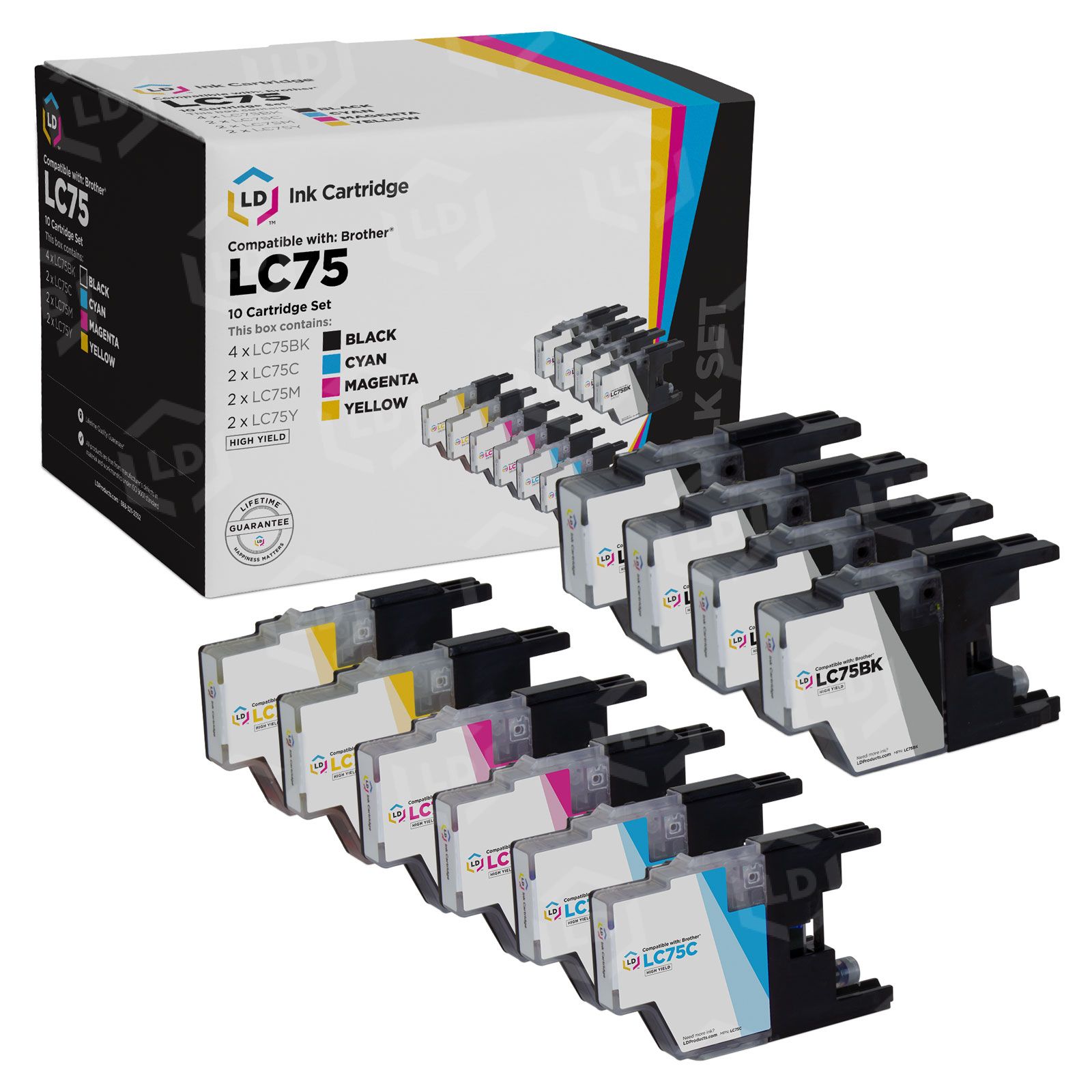 Brother LC75 Compatible Set of 10 High Yield Ink Cartridges - LD