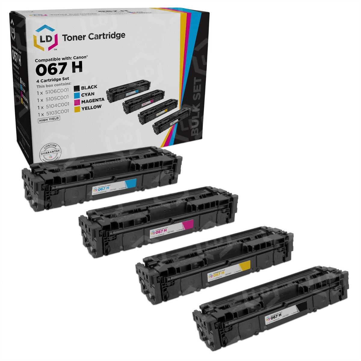 Compatible Canon 067 H High Yield Toner Set of 4 (Bk/C/M/Y) - LD