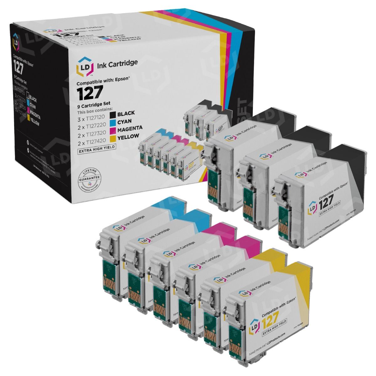 Affordable 9-Cartridge Set For Epson 127 Ink - LD Products