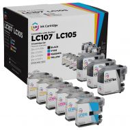 Set of 9 Brother Compatible LC107 and LC105 Super HY Ink Cartridges: 3 BK and 2 each of CMY