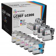 Set of 9 Brother Compatible LC207 and LC205 Ink Cartridges: 3BK and 2 each of CMY